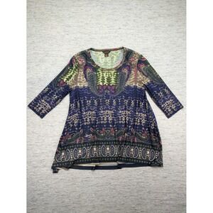 Multiples Boho Paisley Print Tunic Top Lightweight Abstract Artsy Floral‎ Mesh